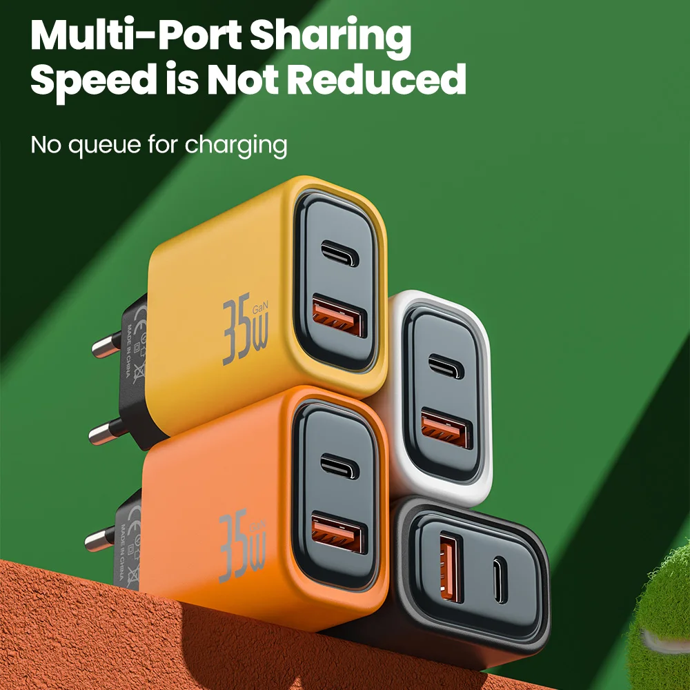 Dual-Port 35W Fast USB Wall Charger with USB-C and QC3.0 Technology