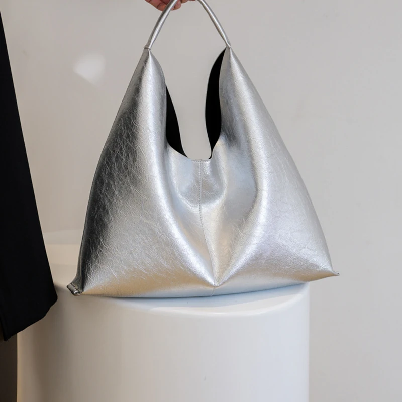 PU Soft Leather Tote Bag Large Capacity Women Vegan Leather Slouch Bag Hasp Closure Big Shoulder Bag Casual Style Commuting Bag