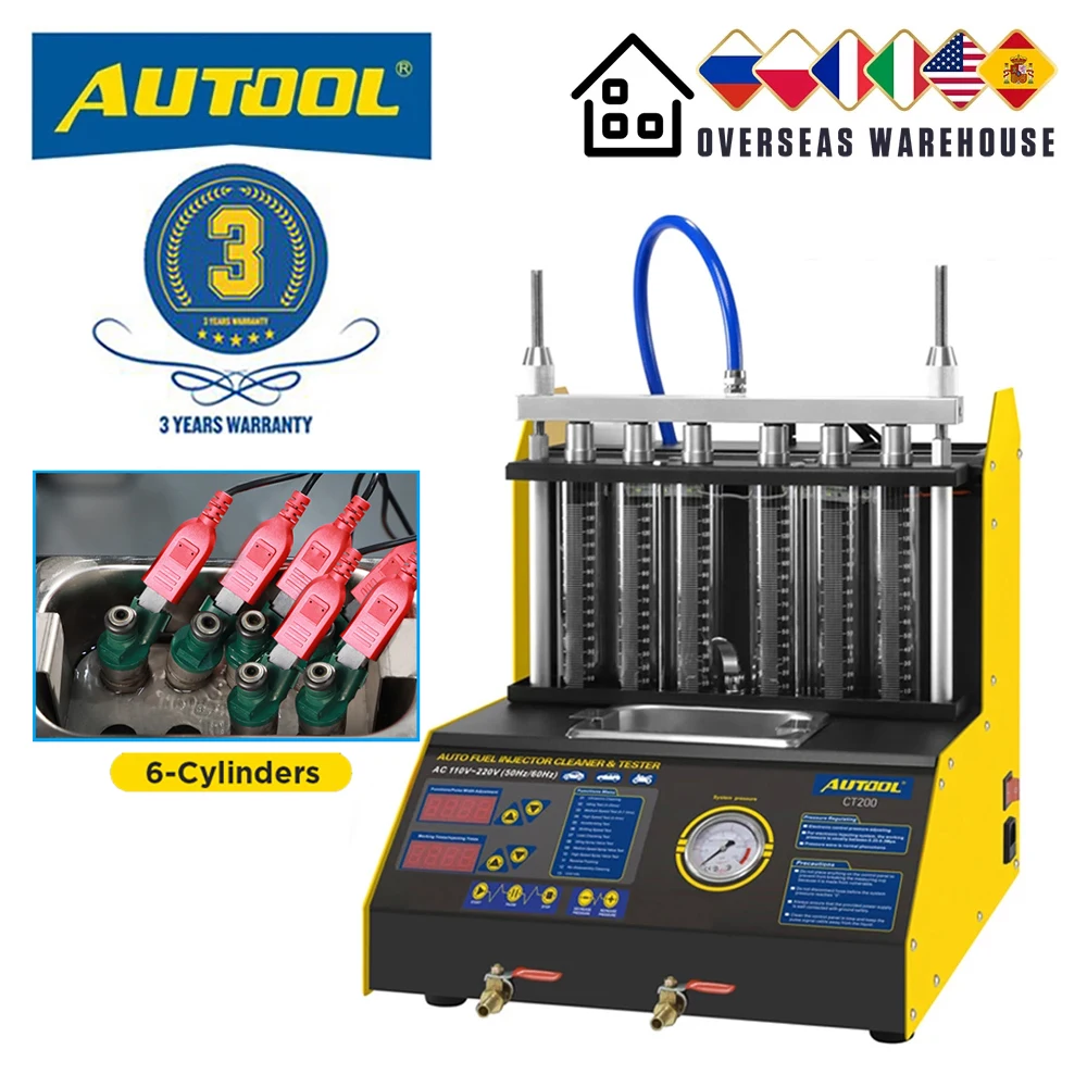 AUTOOL CT200 Car Fuel Injector Tester Flushing Nozzles 6 Cylinders