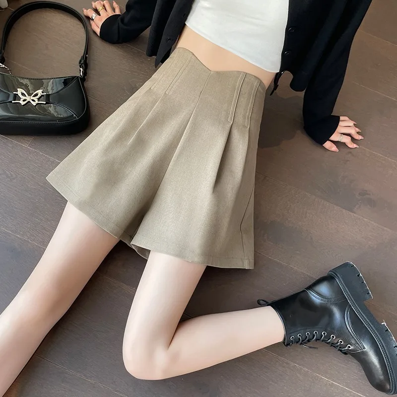 2024 Spring Shorts Women Fashion High Waist Loose Thin Wide-leg Solid Color Office Lady Korean Style Casual Short Pants Female