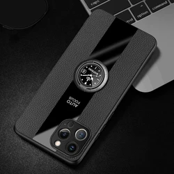 Elegant PU Leather Magnetic Ring Holder Phone Cover with Silicone Matte Bumper for Honor X9C Smart (Black)