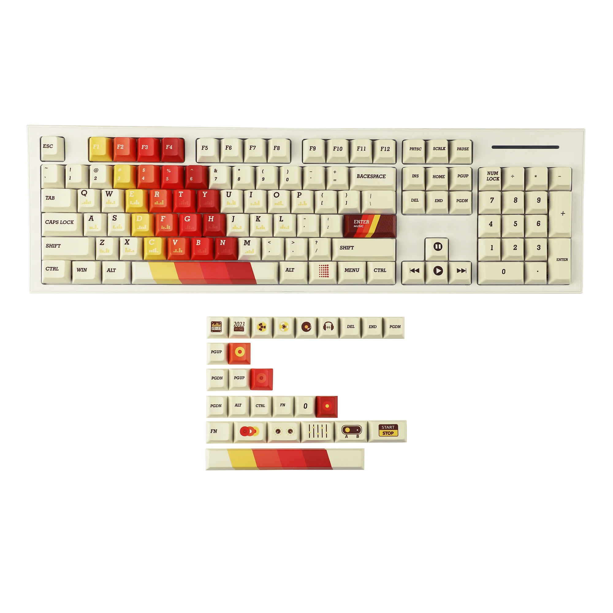 Ymdk-keycap Pbt Grosso para Teclado Mecânico mx Perfil Cereja 1970 Music Dye Sublimation 61 68 84 87 96 104 108 - Imagem 5