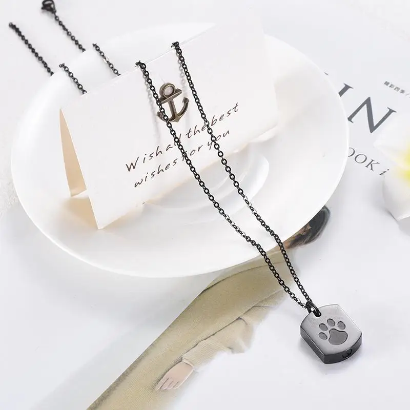 Cremation Jewelry Paw Print Urn Necklace for Ashes for Women Men Memorial Cat Dog Ashes Pendant Square Hang Tag Pendant cremation jewelry