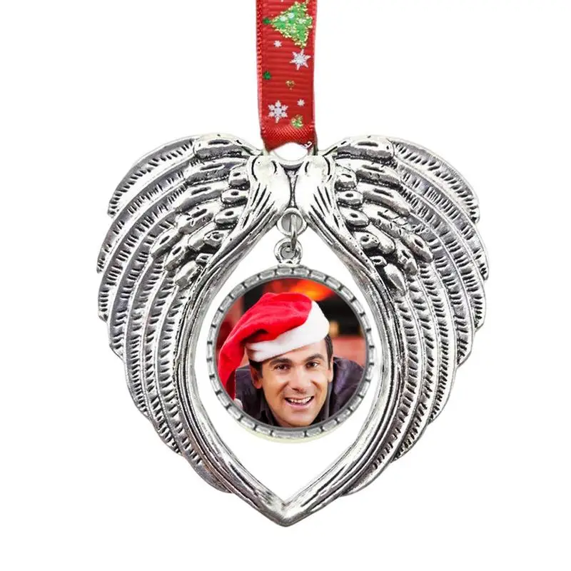 

Angel Memorial Photo Frame Christmas Tree Hanging Decoration Heart-Shaped Angel Wings Memorial Ornament For Loss Of Loved One