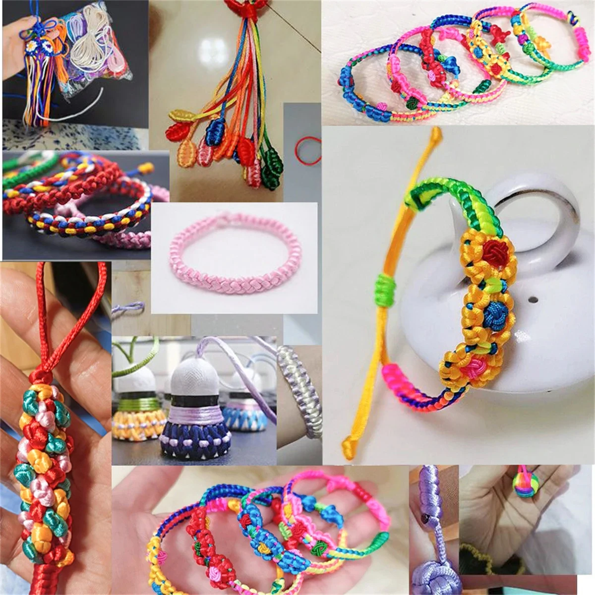 Colorful Satin Nylon Cord Rope Rattail Silk Chinese Knotting Shamballa Thread For DIY Jewelry Making Bracelet 1.5mm 10-100M/Roll