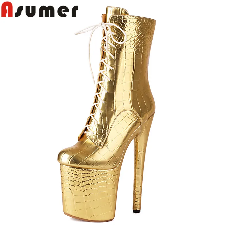 

ASUMER 2024 Size 34-43 New Sexy Microfiber Mid Calf Boots Super Thin High Heels Zipper Boots Narrow Band Platform Winter Boots