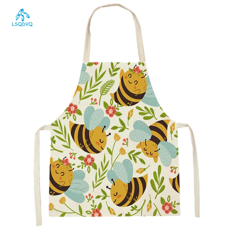 

Lovely Bee Pattern Sleeveless Kitchen Aprons Linen Waist Bib Household Cleaning Tool Cooking Baking Accessories Delantal Cocina