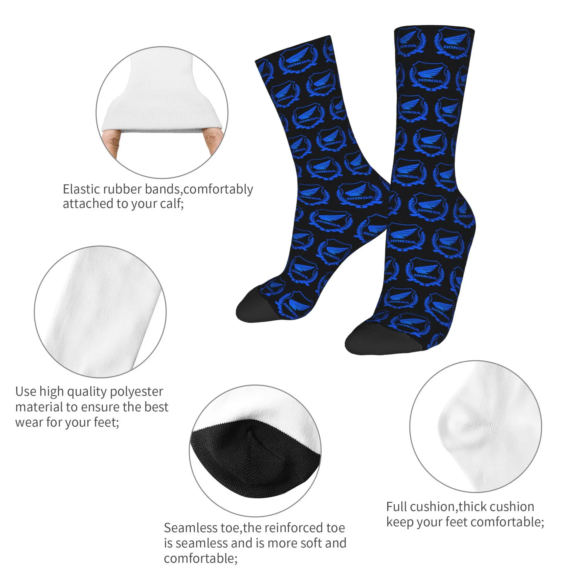 Custom Cool Printing H-Hondaes Racing Motocycle Socks for Men Women Stretch Summer Autumn Winter Logo Crew Socks for cycling socks, winter socks