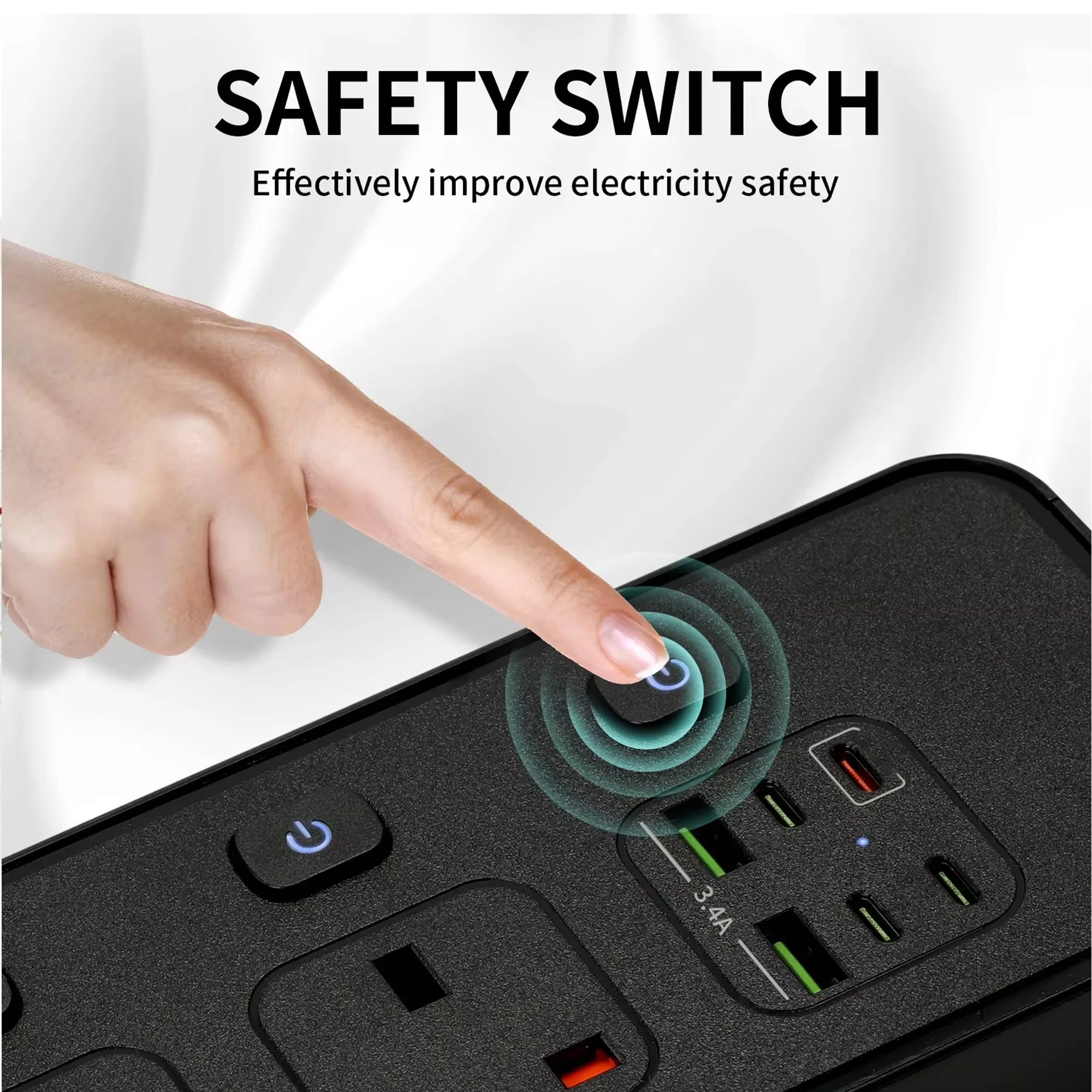 Universal Power Strip Extension with USB-C Port and Surge Protection