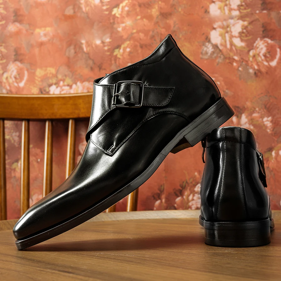 Hanmce Chelsea Boots Top Quality Genuine Leather Slip-On Luxury Boots Men