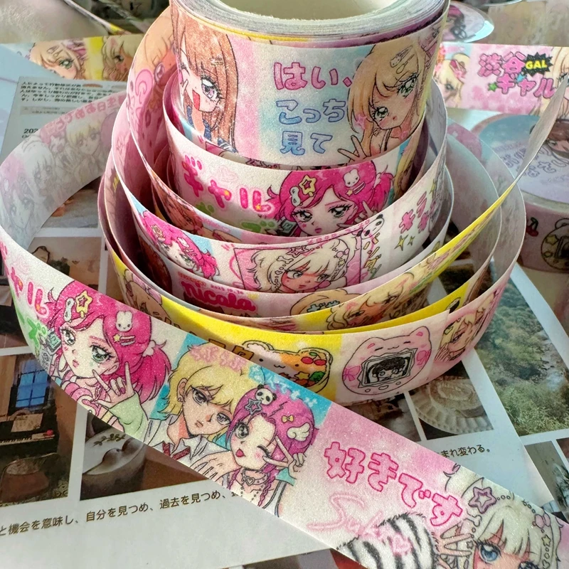 오리지널 시부야 걸 스티커 테이프 빈티지 쇼와 스티커 롤 재포장 저널 폰 케이스 DIY 데코레이션 재료 70cm/35cm