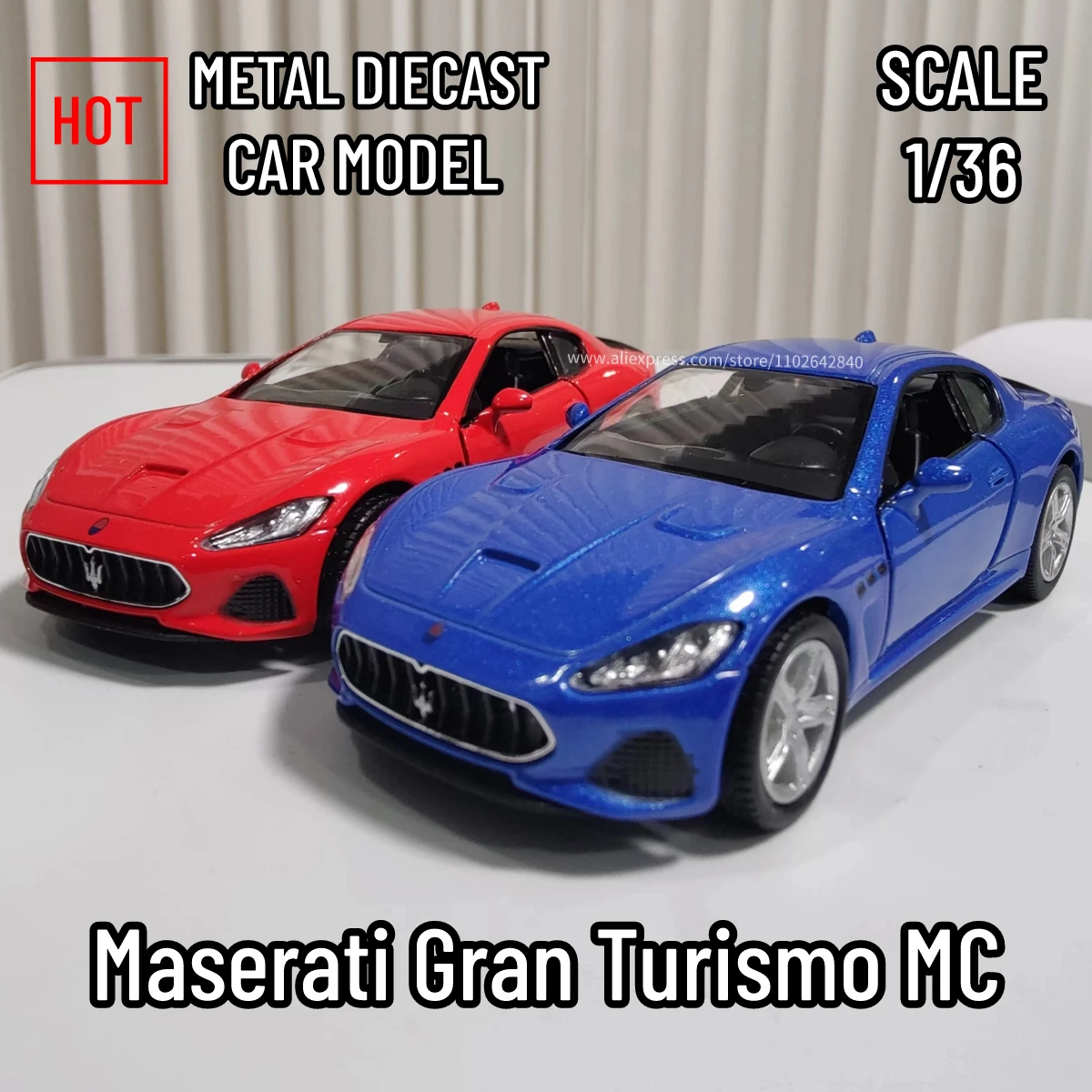 1:36 Scale Maserati Gran Turismo MC Car Model Replica Diecast Vehicle Miniature Home Office Interior Decor Xmas Gift Kid Boy Toy