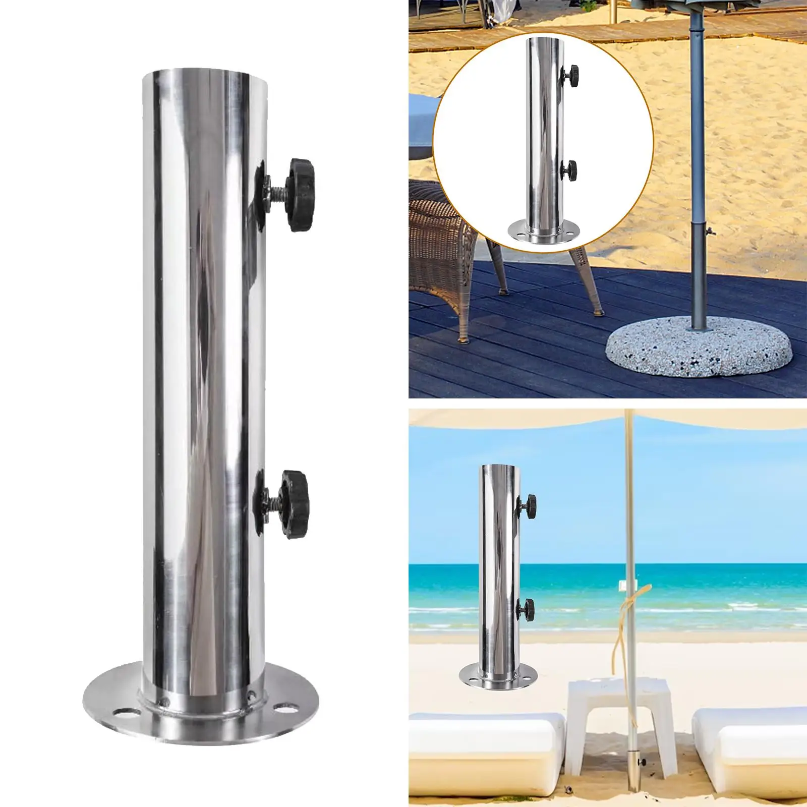 Deck Umbrella Base Stand Fits 38mm 48mm Post Adjustable Stainless Steel Umbrella Mount for Garden Pontoons Lawn Beach Outdoor