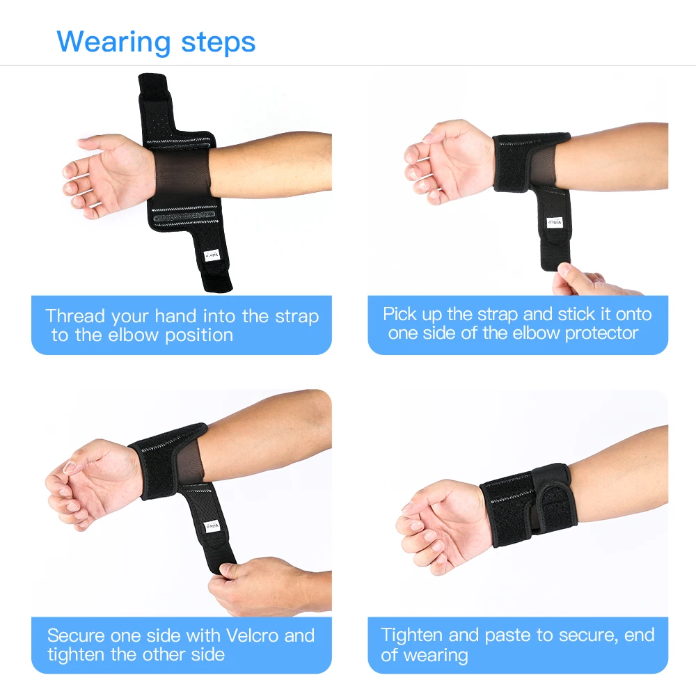 2PCS breathable inner lining wrist guard with two internal spring strips, supporting adjustable wristbands with pressure bands