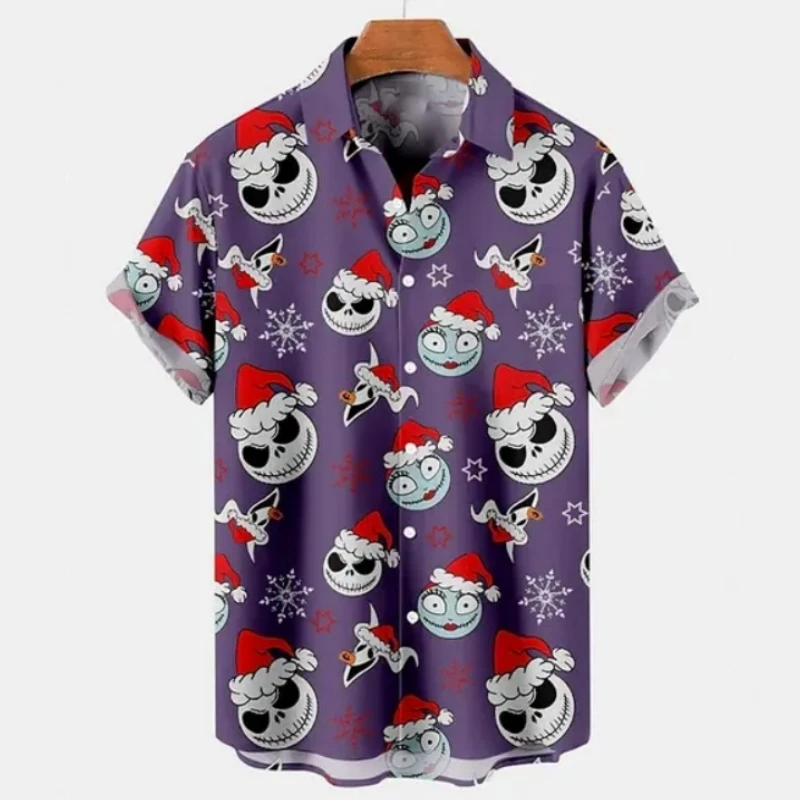 Christmas Men's Shirt Skull And Devil Graphic Short-Sleeved Printed Tshirt Loose Lapel Button Shirt Beach Party Clothing Men Top casual short sleeved shirt short sleeved shirt button down shirt