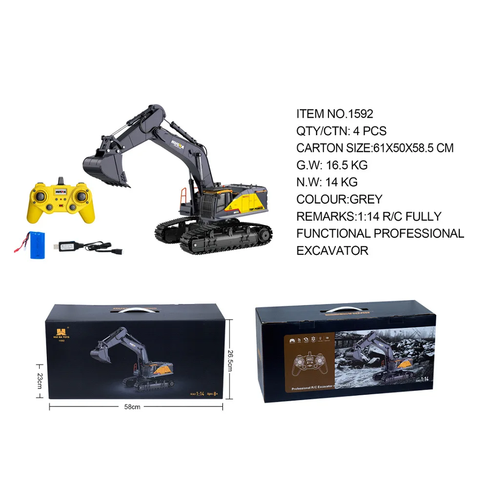 1:14 Huina Remote Control Truck 2.4g Scale Alloy Professional Long Arm Rc Excavator Caterpillar Truck Kid's Outdoor Toy Gift 6