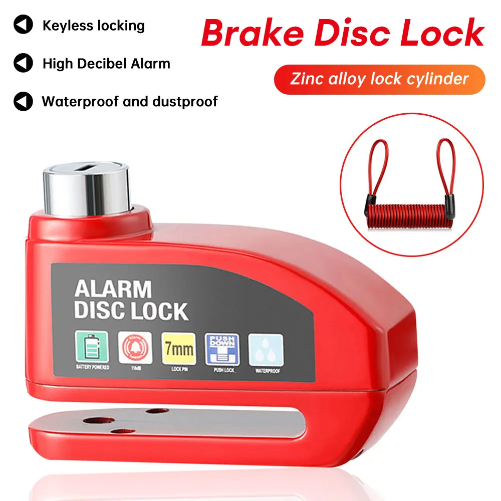 Motorcycle Bicycle Lock Alarm Safety Protection Aluminum Alloy Anti-Theft Disc Brake Electronic Lock With Reminder Rope