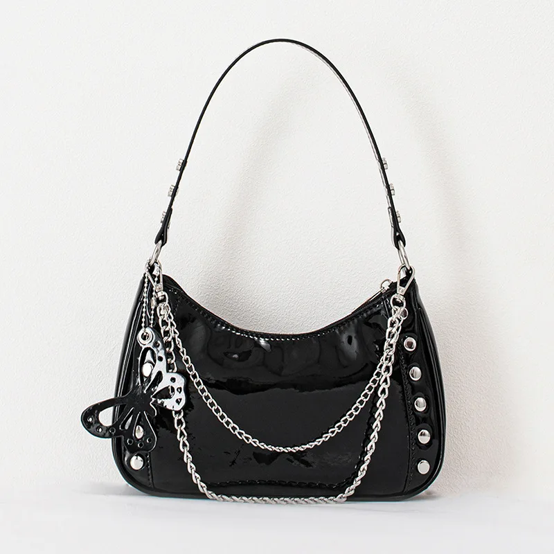 

Y2k Hot Girls Retro Butterfly Shoulder Bag Patent Leather Ladies Small Messenger Bags Women's Hobos Underarm Bag Bolsa Feminina