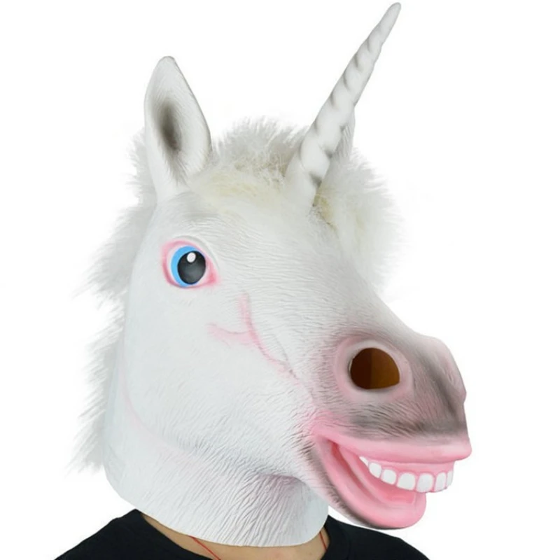 Unicorn Horse Halloween Masks Creepy Party Deluxe Novelty Costume Party Cosplay Prop Latex Rubber Creepy Head Full Face Mask