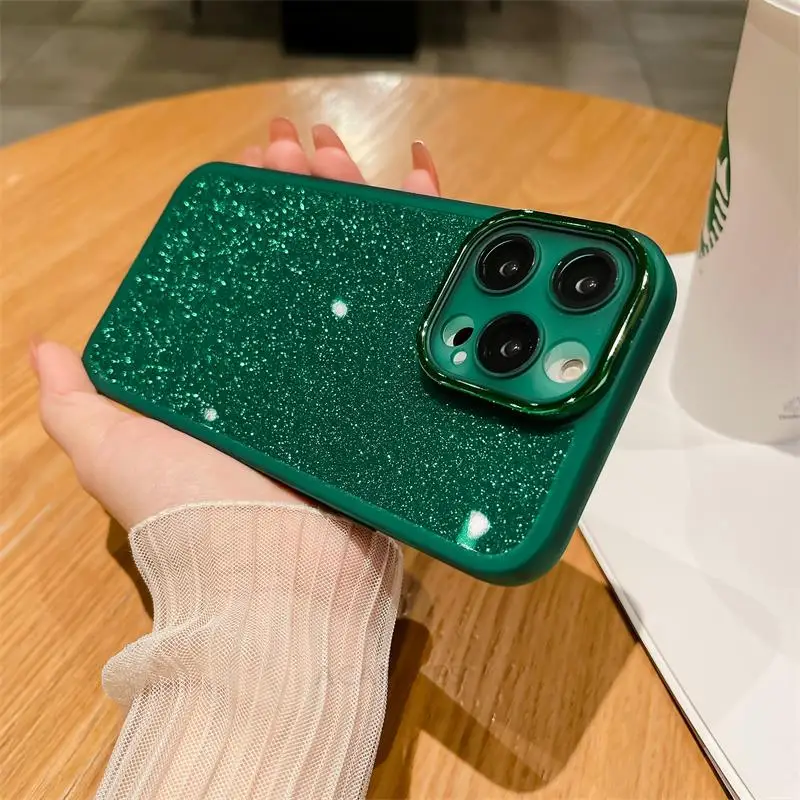 Luxury Glitter Silicone Phone Case with Lens Glass Protection