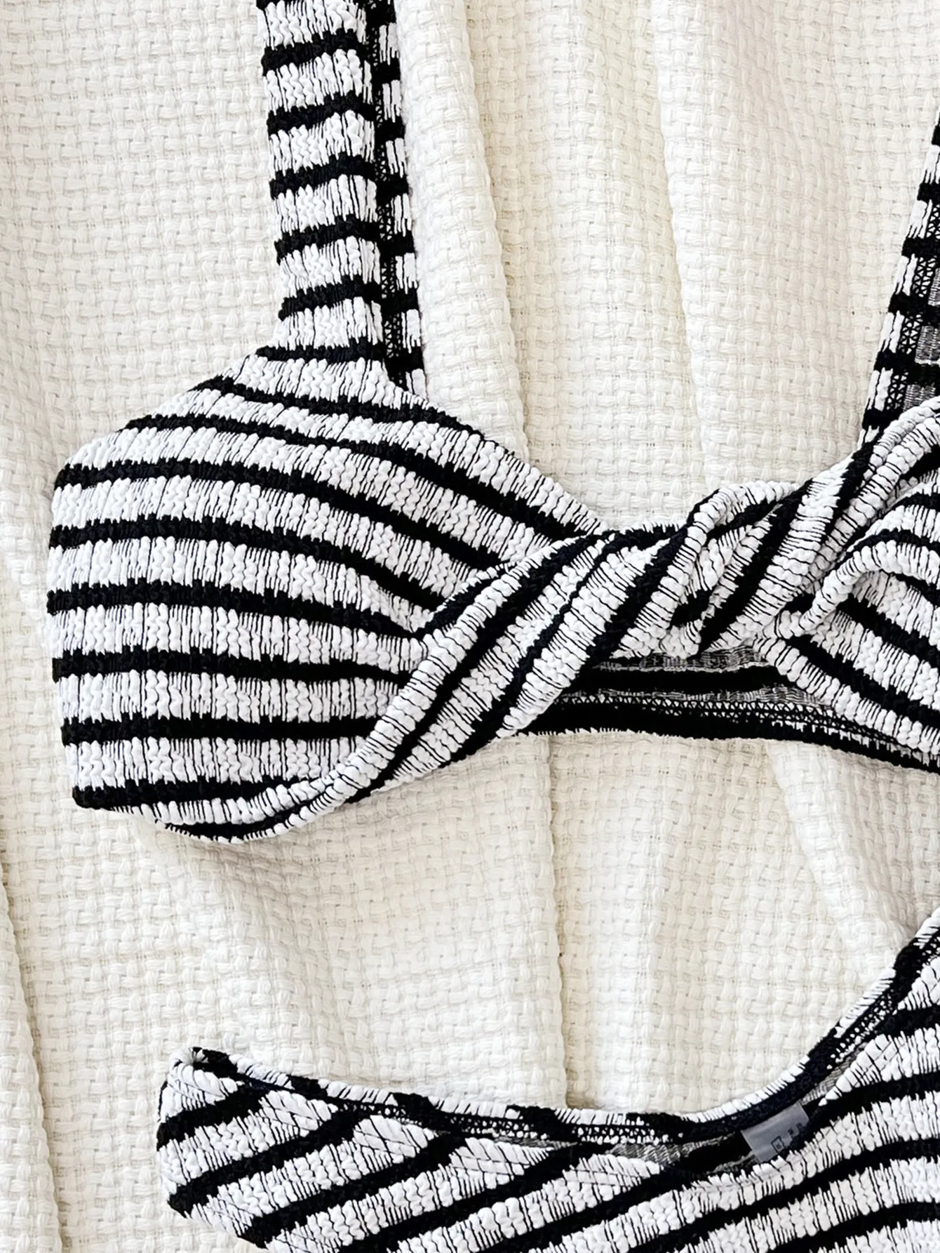 Summer 2024 Women Striped Print Swimsuit Sexy Push Up Strappy Swimwear Backless Textured Bikini Beachwear Bathing Suits Biquinis