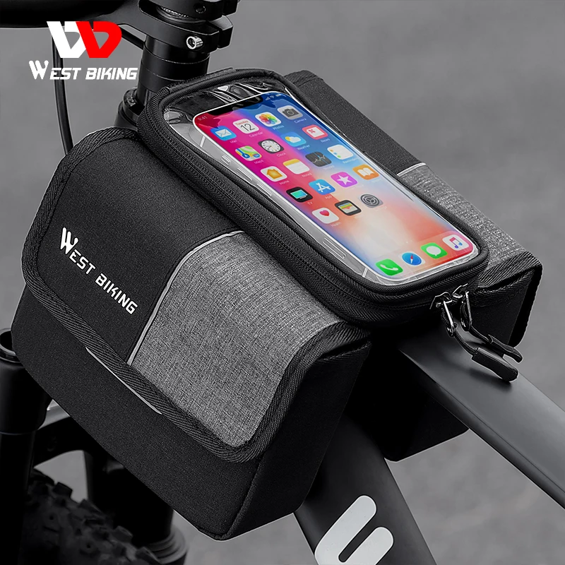

WEST BIKING Bicycle Top Tube Bag Touch Screen Phone Bag 2L Large Capacity 7 Inches Phone Handlebar Bag Cycling Accessories