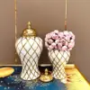Geometry Gold Diamond Check General Can Ceramic Ginger Jar Flower Vase Porcelain Craftwork Sealed Storage Tank Home Decoration 2
