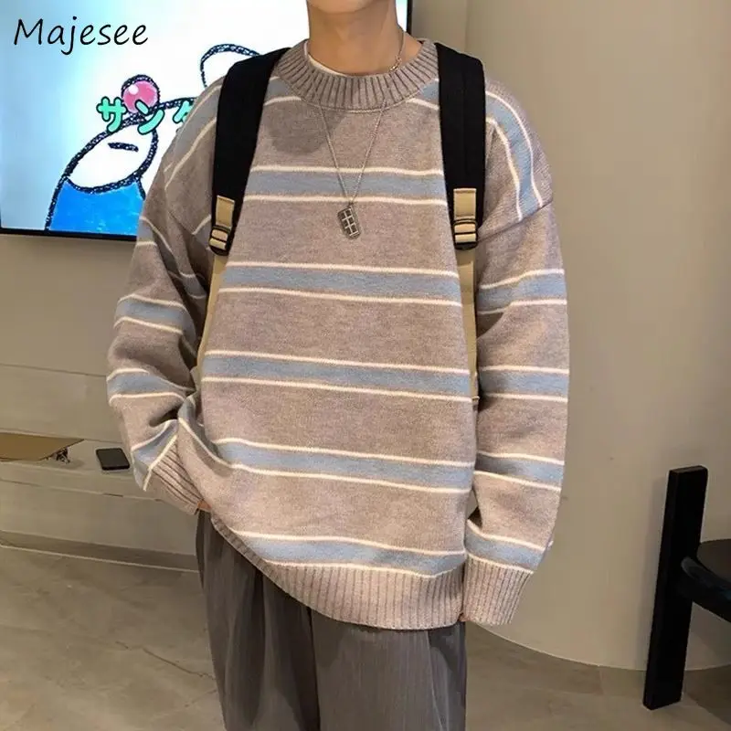 

Pullovers Men Knitting Striped Teens Male Clothing Popular Ulzzang High Street Hip Hop Students Stylish O-neck Dynamic Fashion