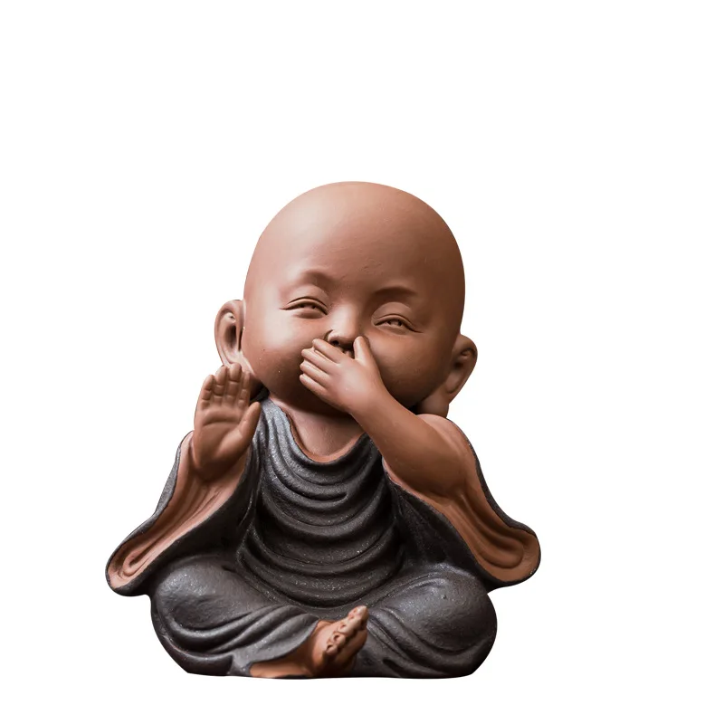 선(禪)풍 보라색 점토 소형 사도(四小僧) 차 테이블 차 장식품 거실 사무실 입구 장식 세라믹 중국식 작은 장식품