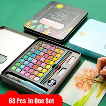 

63 Pcs Professional Watercolor Paint Set 48 Colors Painting Set With Paint Brush Watercolor Paper Pigment Art Supplies