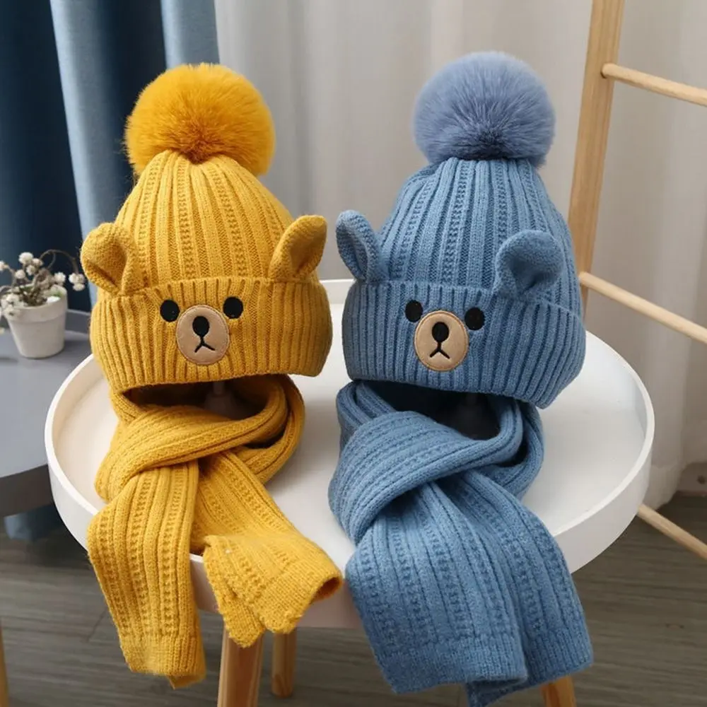 

Winter Warm Hat Scarf Sets Fashion Cold Protection Knitted Knitted Cap Suit Windproof Neck Warmer Children Knitted Hat Girl Boy
