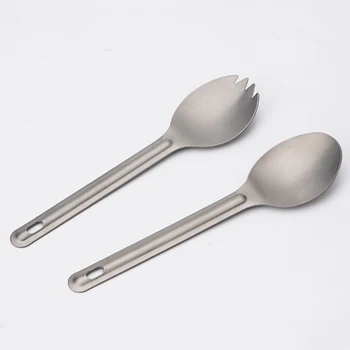 Camping Titanium Spork Spoon Outdoor Lightweight Fork Tableware, Portable Picnic Hiking Travelling Ultralight Dinnerware