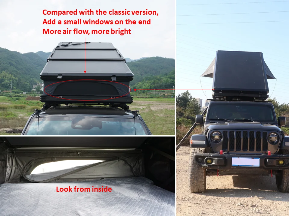 Remaco Outdoor Camping Aluminum 4 Person Hardtop Roof Tents for Vehicles, Large Clamshell Hard Shell RTT Wedge Top Tent