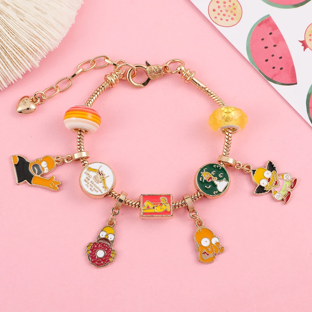

Anime Comedy The Simpsons Charms Bracelet for Women Diy Making Beads Bangle Cute Simpsons Pendant Bracelet for Christmas Gifts