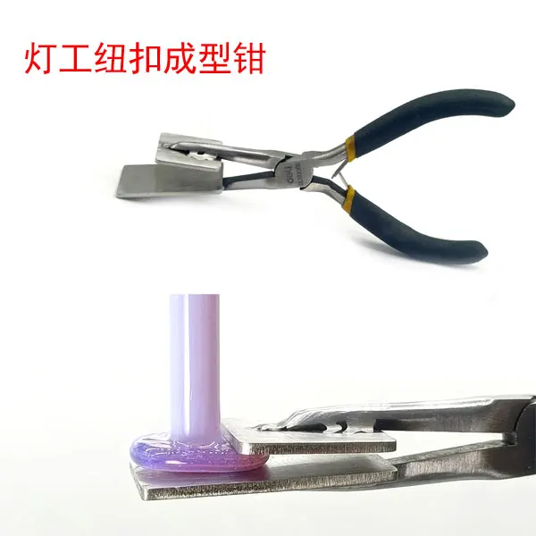 Lamp worker, glass button forming pliers, flattening pliers, mushroom pliers