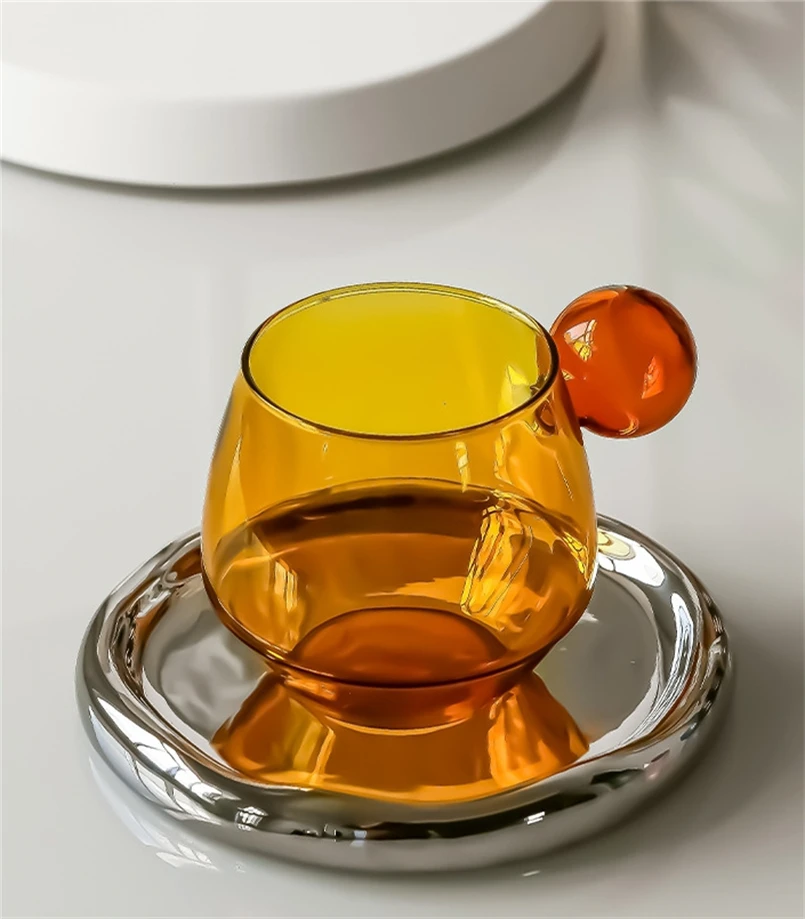 Nordic Style Niche Entry Latte Coffee Cup Saucer Spoon Suit British Afternoon Tea Set Household Heat Resistant Glass Cup