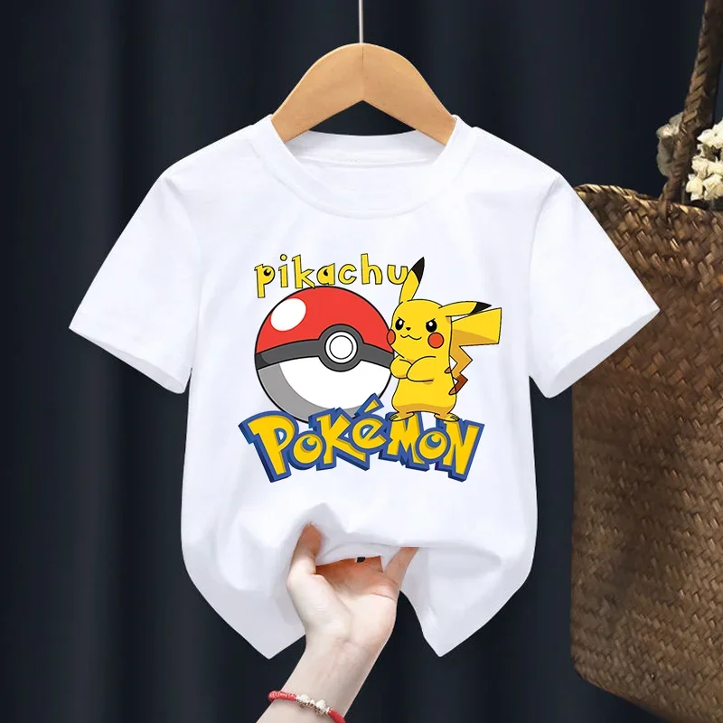Pokemon Kids Clothing Pikachu Cotton T Shirt Boys Girls Cartoon Anime Tees Baby Summer T Shirts Cute Printed Tops Costume Gift