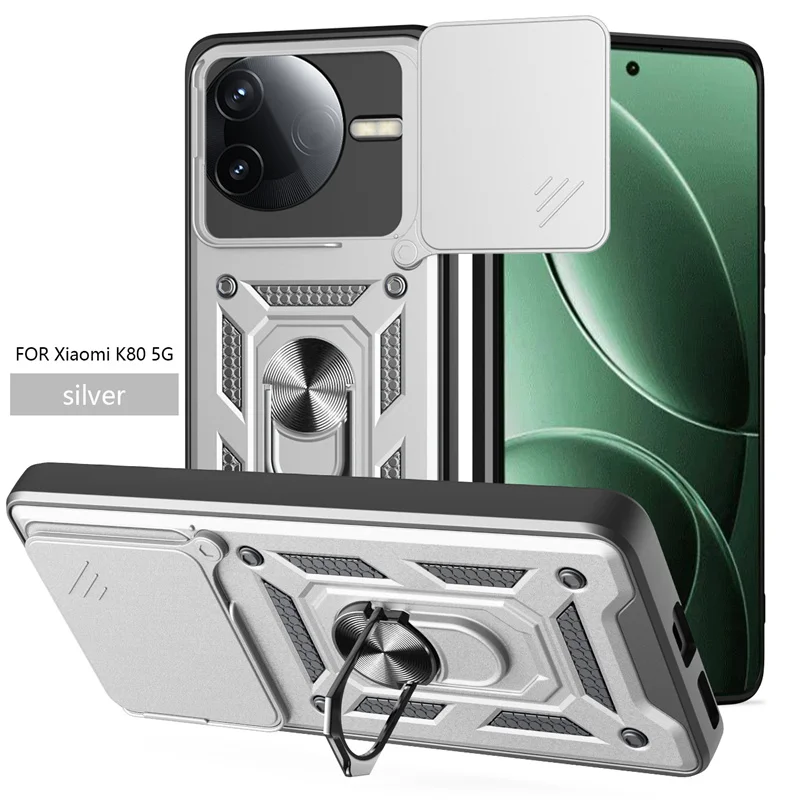 Magnetic Ring Holder Armor Back Cover - Shockproof Protective Case with Car Mount Feature