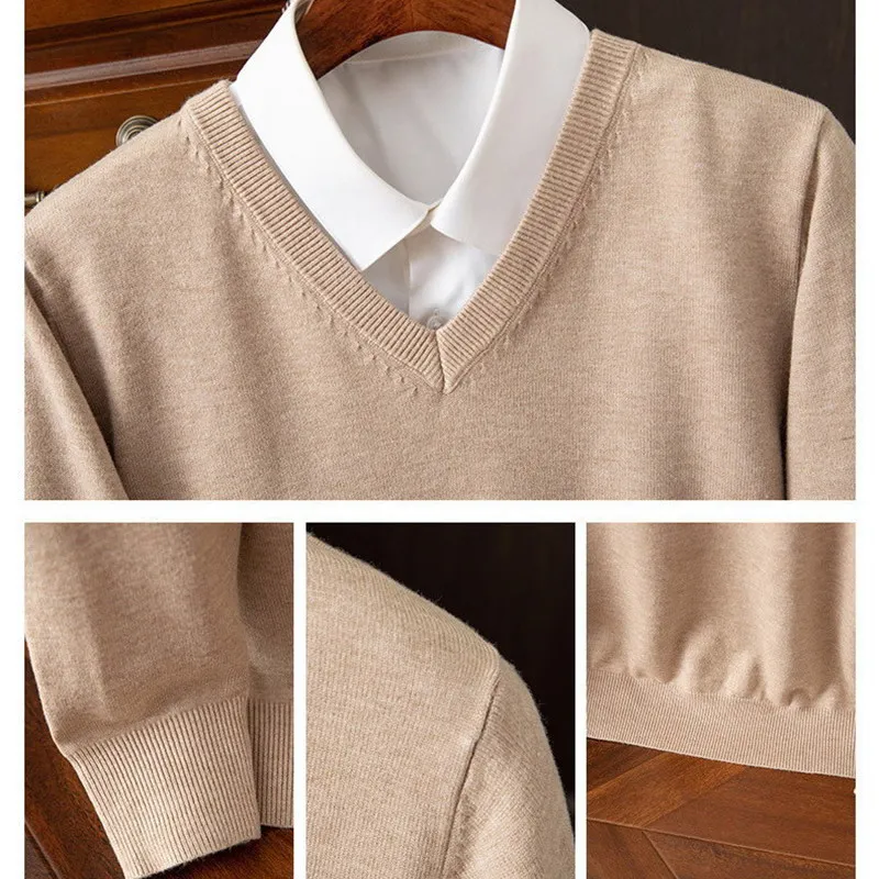 Men's 100 Pure Mink Sweater V-Neck Pullover Cashmere Knitted Bottom Sweater Sweater New High-End Casual Top In Autumn Winter 3