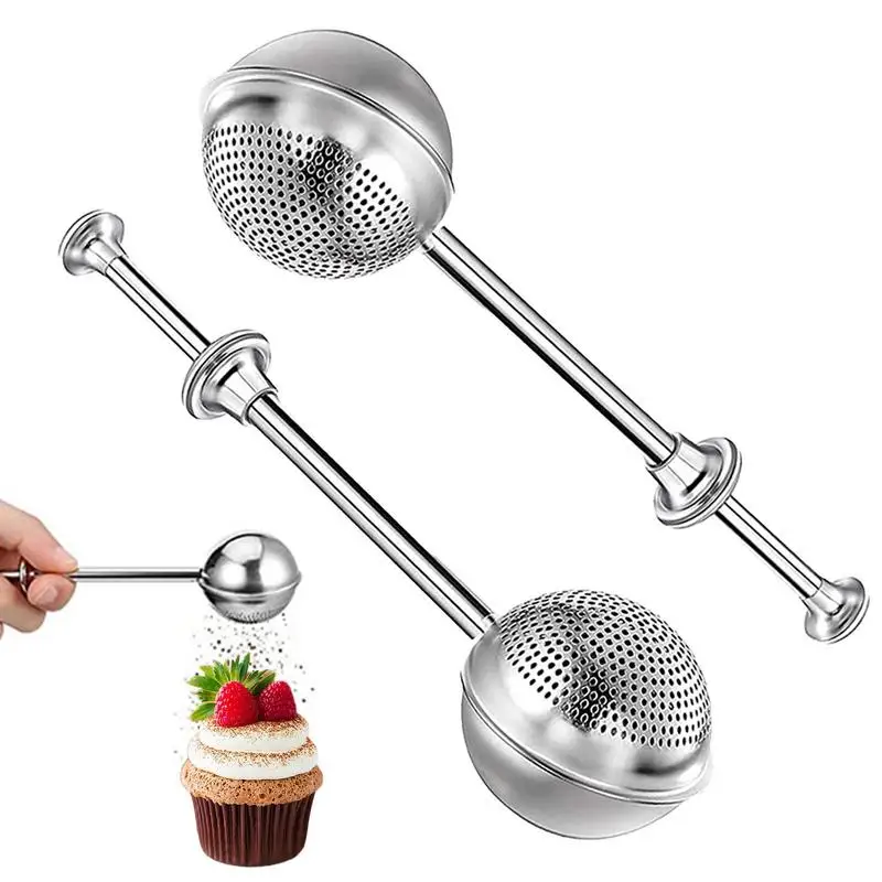 Wozhidaose Kitchen Gadgets One Face Stainless Steel Duster Strainer One Handed Operation Spring Sticks Sugar Flour Spice Baking Tool Kitchen, Black