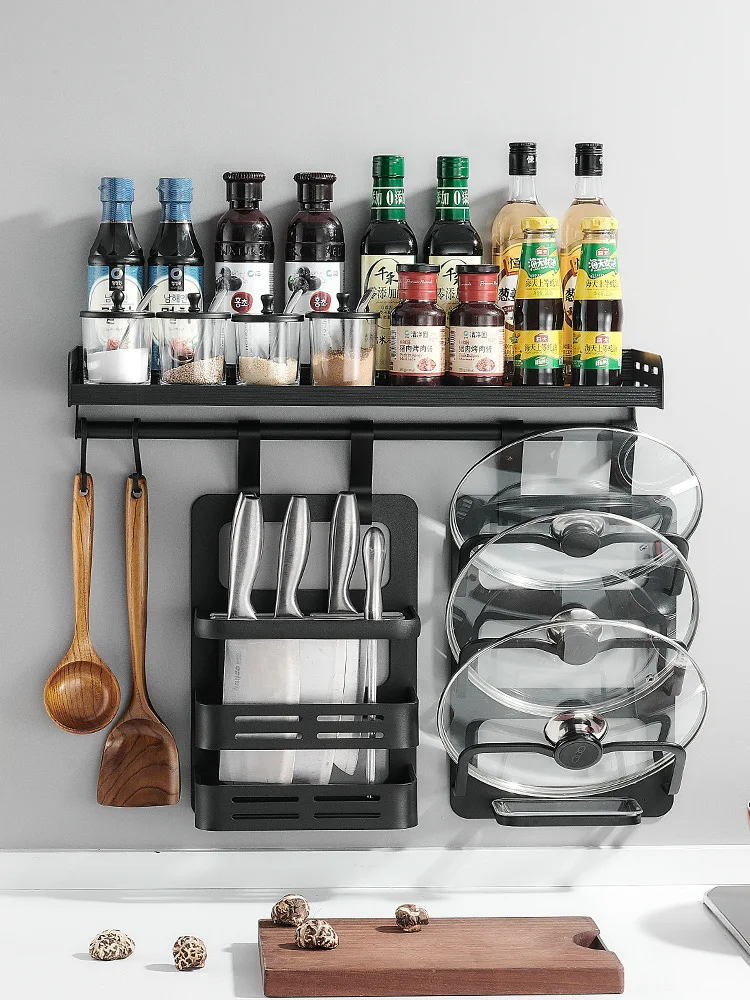 

Kitchen storage rack punch-free wall-mounted seasoning widened multifunctional hanging shelf