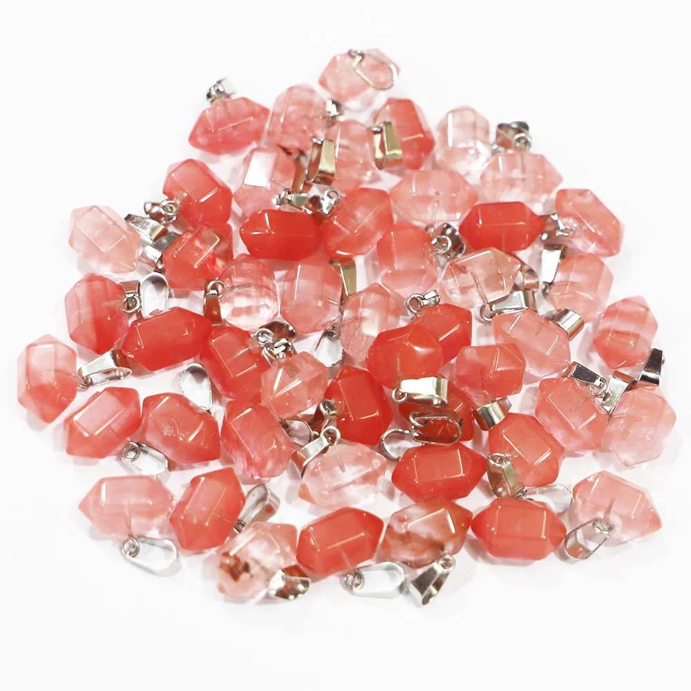 

Natural Watermelon Red Stone Hexagonal Pillar Ornament Necklace Pendants Reiki Charms Jewelry Accessories Making Wholesale 30Pcs
