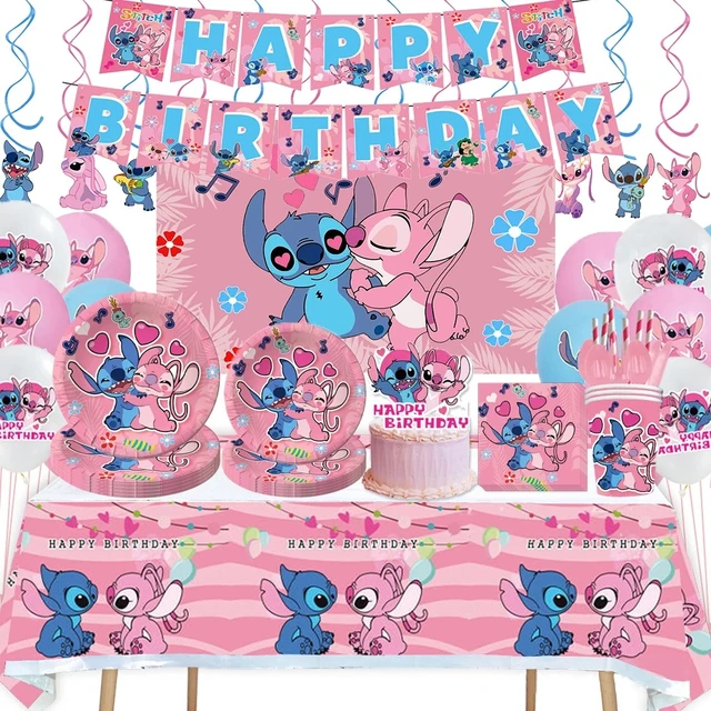 Disney Girls Pink tema Stitch decorazioni di compleanno palloncini misti  Banner Banner Cake Hat Baby Shower