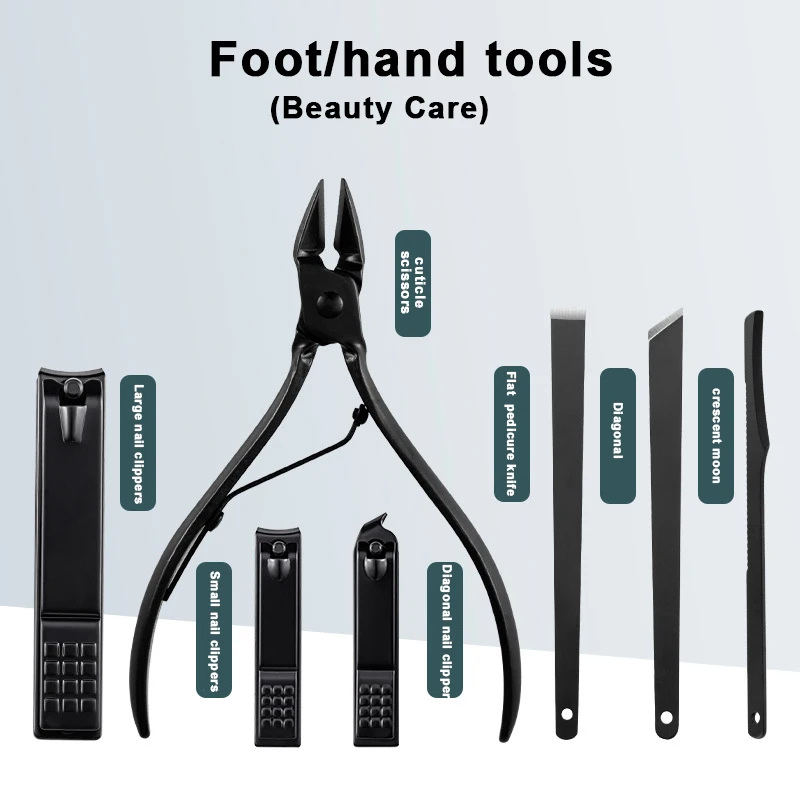 Manicure Pedicure Kit 7/10/12/20/24Pcs Stainless Steel Nail Scissors Grooming Kit Black Leather Travel Case