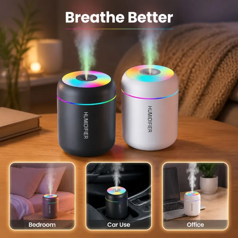 Mini USB Portable Humidifier Runs Quietly with Large Mist Output Built-in Colorful Gradient Ambient Lamp Decorates Surroundings 1