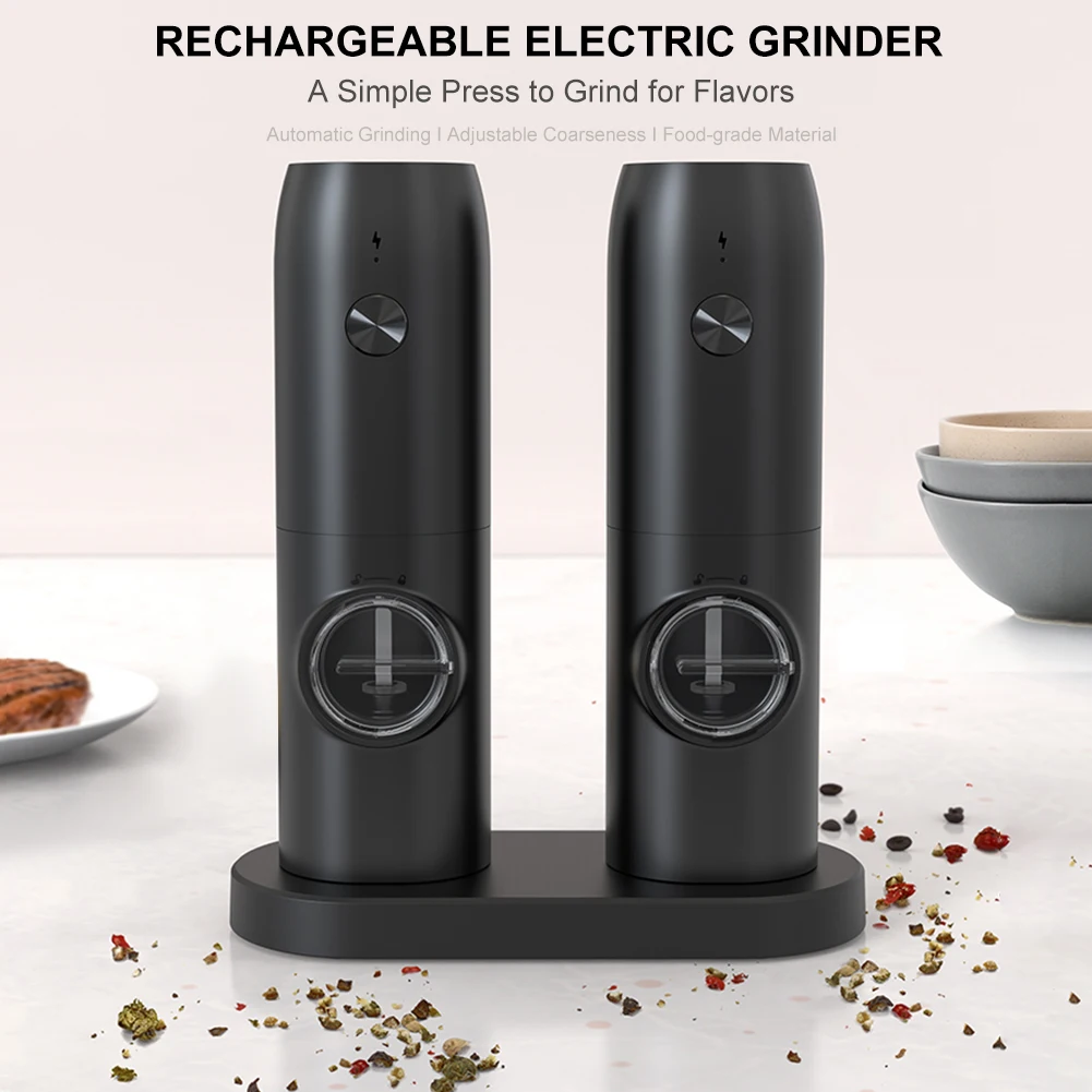 

Electric Automatic Mill Salt Peper Grinder USB Rechargeable Spice Salt Pepper Grinder With LED Light Adjustable Coarseness Mill