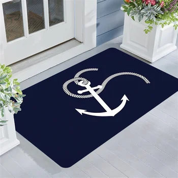 Tappetino di benvenuto con motivo di ancoraggio nautico: lavabile in lavatrice, supporto antiscivolo per bagno, soggiorno, camera da letto, cucina, ufficio