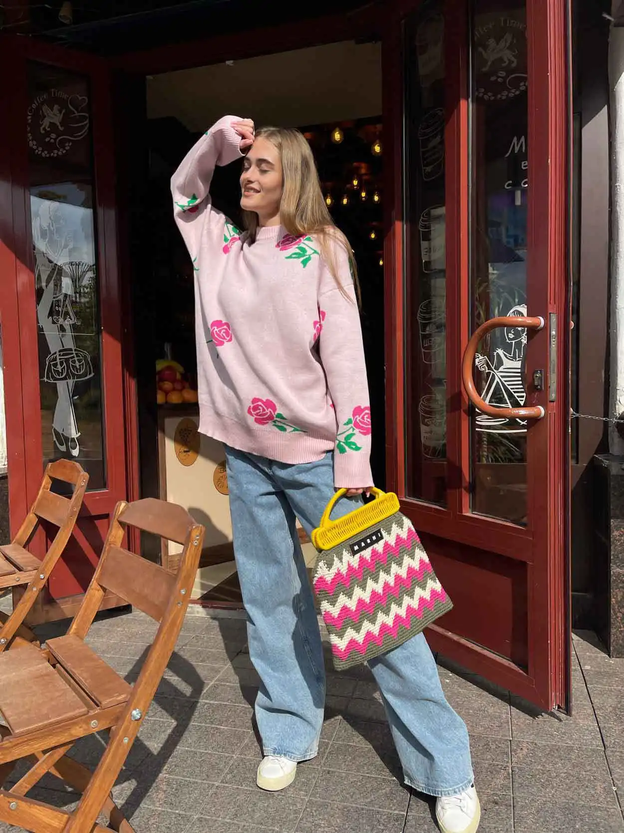 Autumn Knit Sweater Pullover Women's Printed Long Sleeve High Waist Ribbed Fashion Loose Knitwear Top Female Sweater