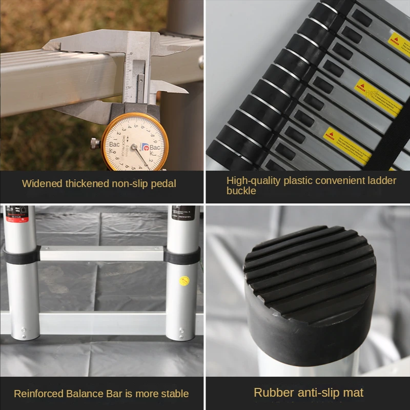1.4M Aluminum Alloy Ladder Telescopic Straight Ladder Household Folding Thickened Multifunctional Lift Stairs