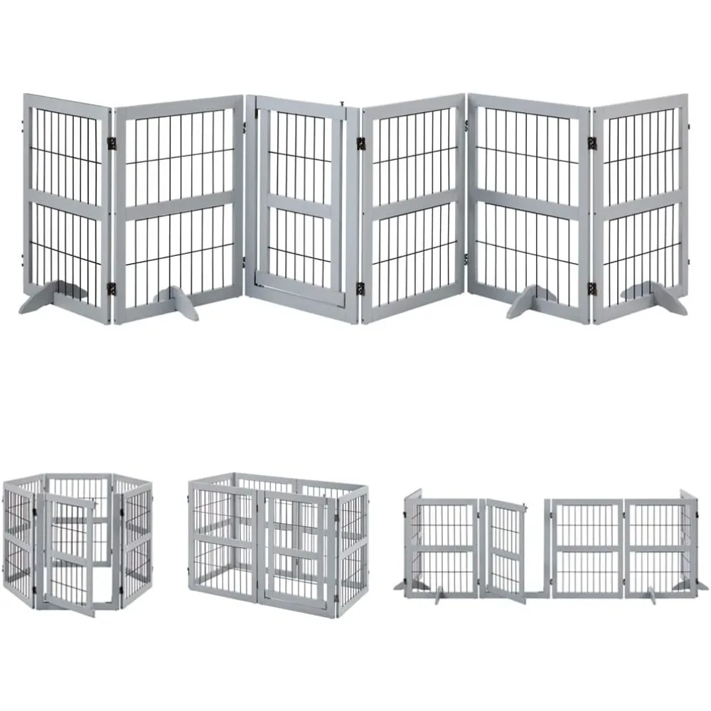 

132” Extra Wide Dog Gate and Pet Playpen, Free Standing Tall Dog Fence with Walk Through Door, Dog Barriers for Home